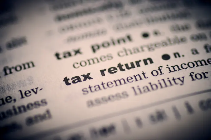 Página de diccionario con las palabras tax return (declaración de impuestos)